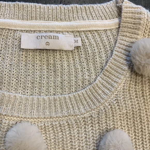 EUC Cream Furry Pom Pom sweater OATMEAL US M - Picture 13 of 13